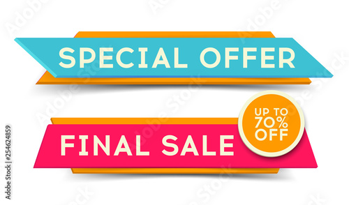 Final Sale banner, special offer tag, up to 70% off discount