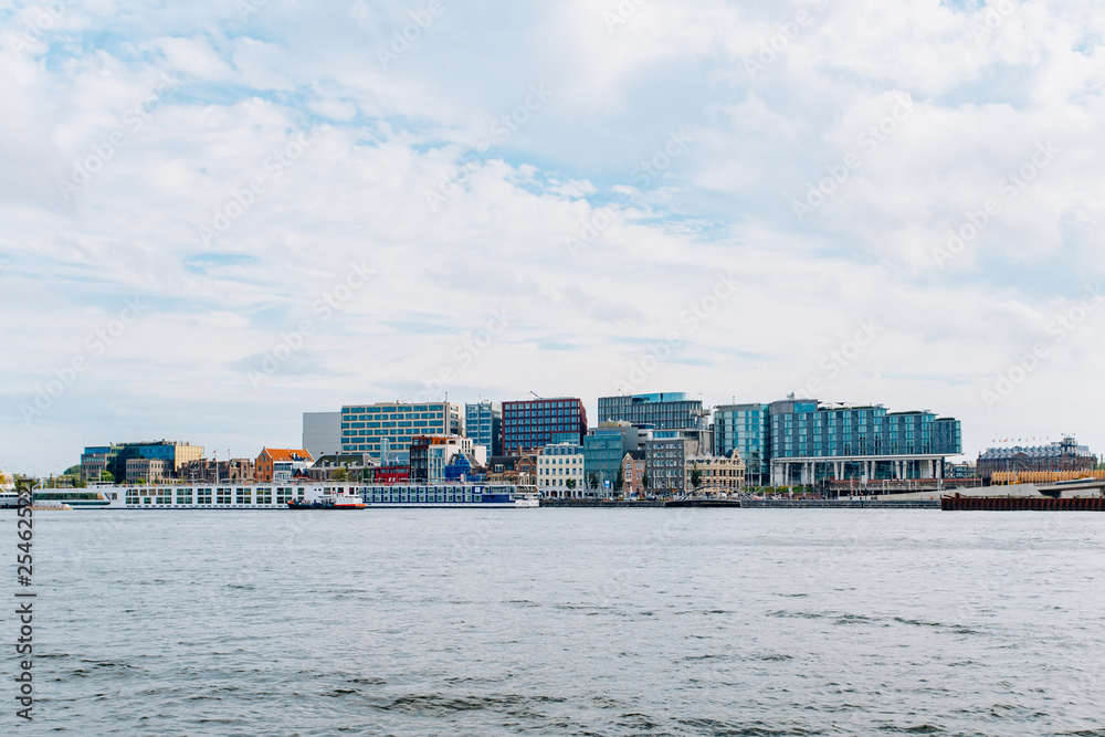 Panoramic view of Amsterdam from the boat