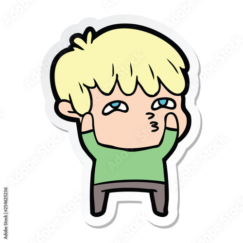 sticker of a cartoon curious man
