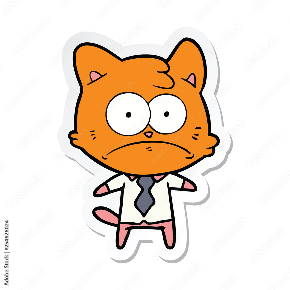sticker of a cartoon nervous business cat sticker of a cartoon nervous business cat