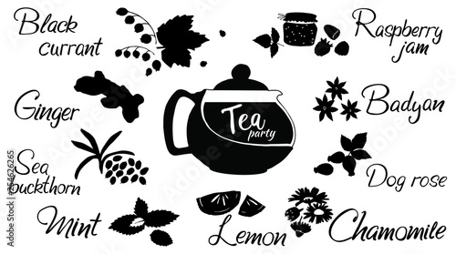 tea additives teapot black silhouettes