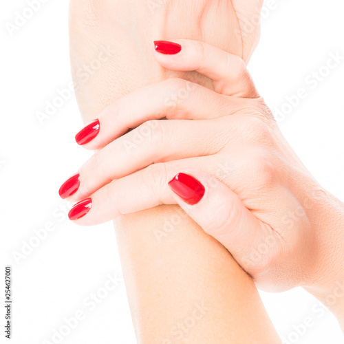Stylish trendy female manicure. red manicure nails