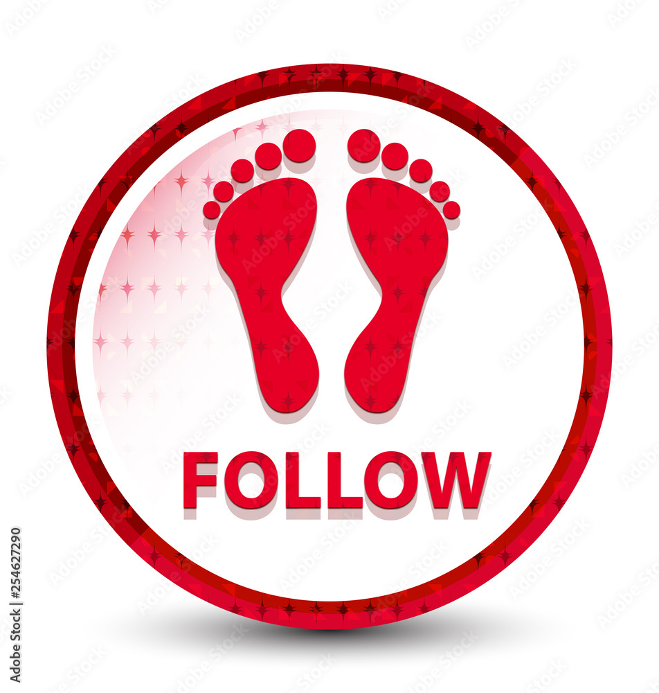 Follow (footprint icon) misty frozen red round button Follow (footprint icon) misty frozen red round button