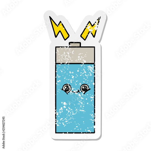 distressed sticker of a cute cartoon battery