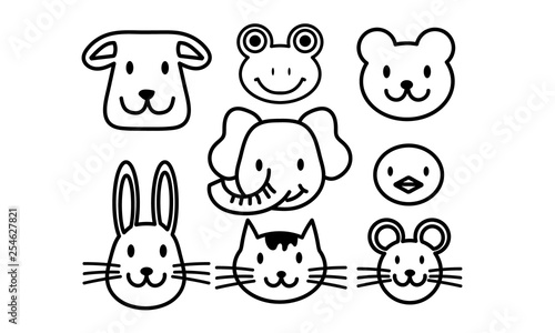 どうぶつの顔モノクロ