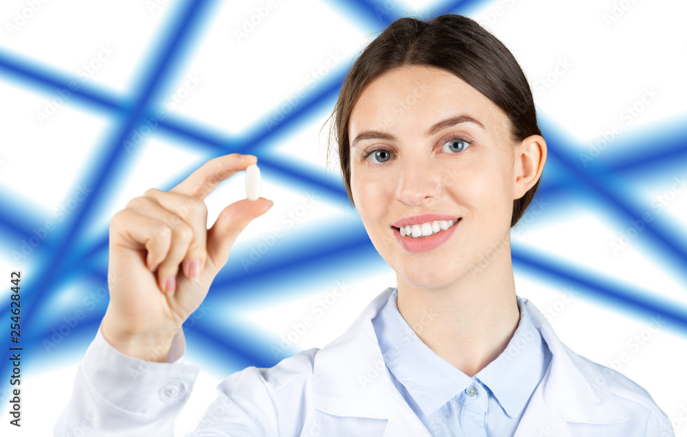 Portrait of female doctor giving you a pills. Portrait of female doctor giving you a pills.