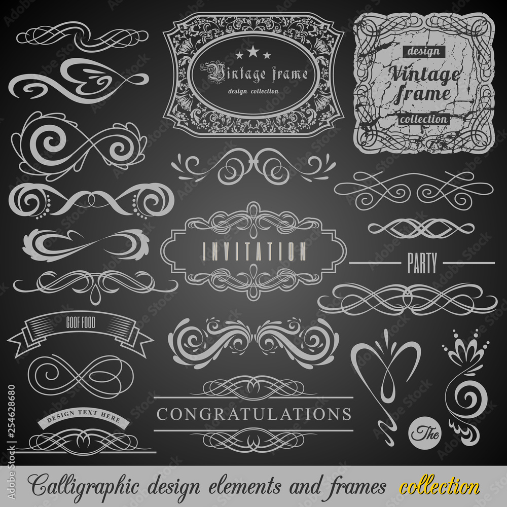Set of Vintage Decorations Elements.Flourishes Calligraphic Ornaments and Frames with place for your text. Retro Style Design Collection for Invitations, Banners, Posters, Badges, Logotypes.