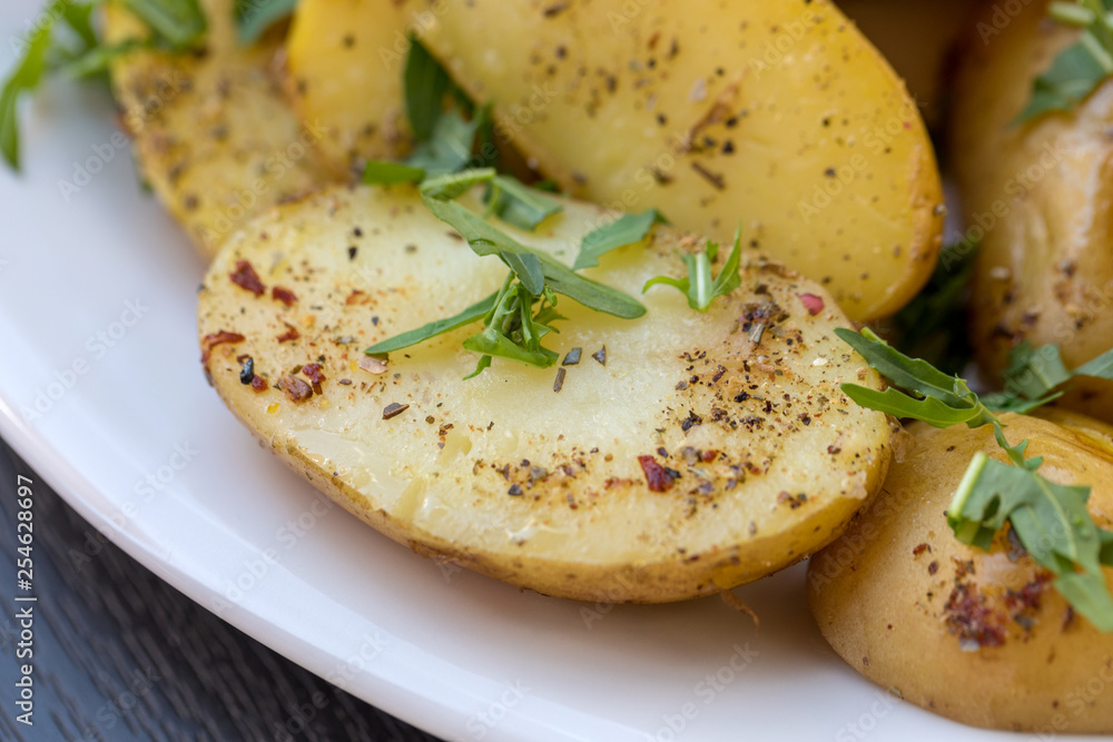  potatoes with herbs sprinkled with green parsley