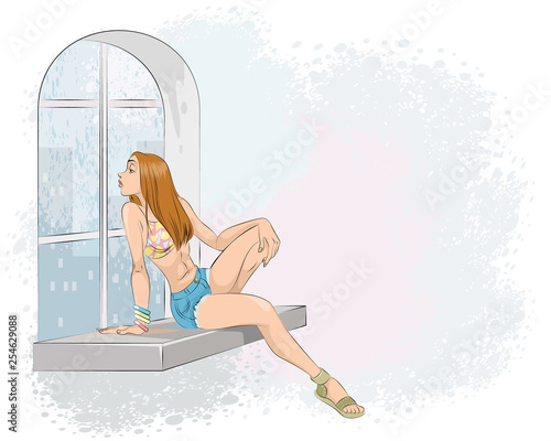 Girl sitting on a windowsill