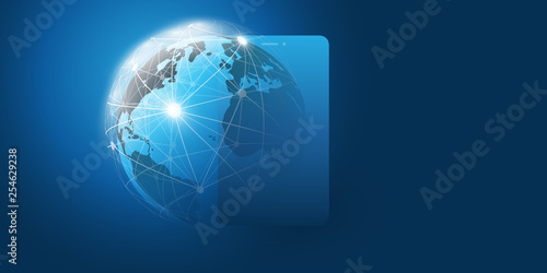 Global Networks Design with Network Mesh, Earth Globe and Smartphone Silhouette - Vector Template for Your Business 