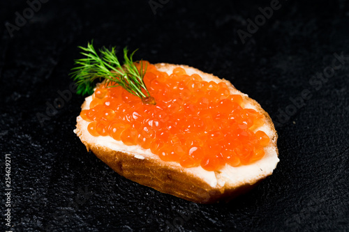 sandwich with red caviar