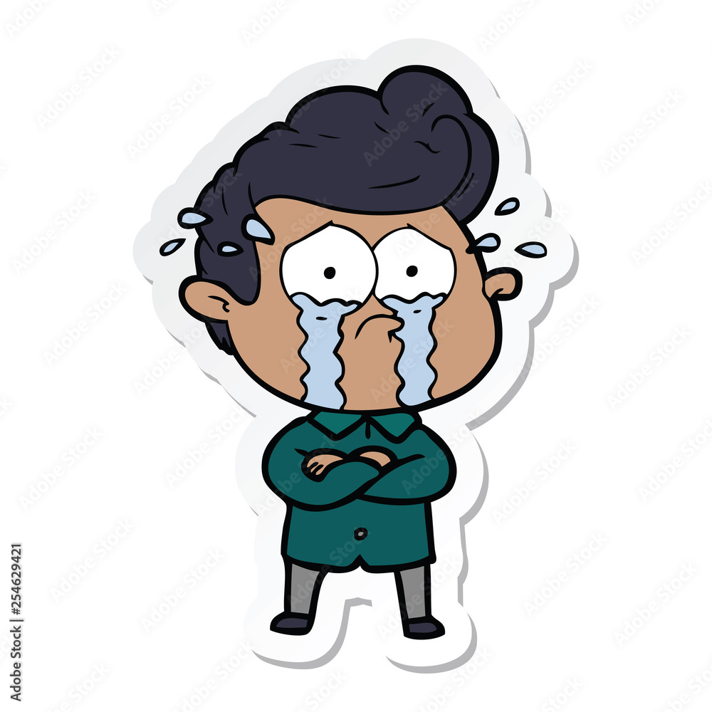 sticker of a cartoon crying man with crossed arms sticker of a cartoon crying man with crossed arms