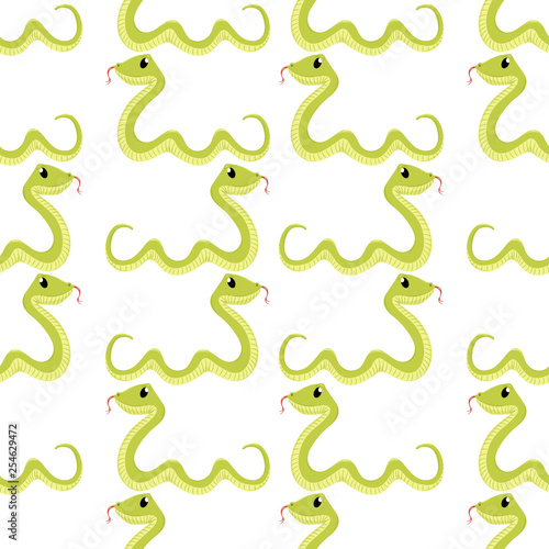 Cartoon cute green smiles snake vector animal illustration.
