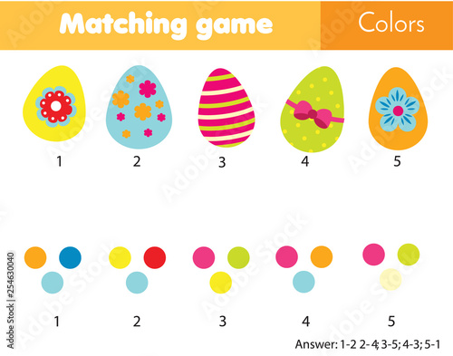 Matching children educational game. Match by color. Easter theme activity for kids and toddlers