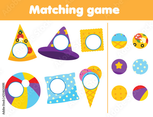 Matching children educational game. Find missing part of objects. Activity for kids and toddlers