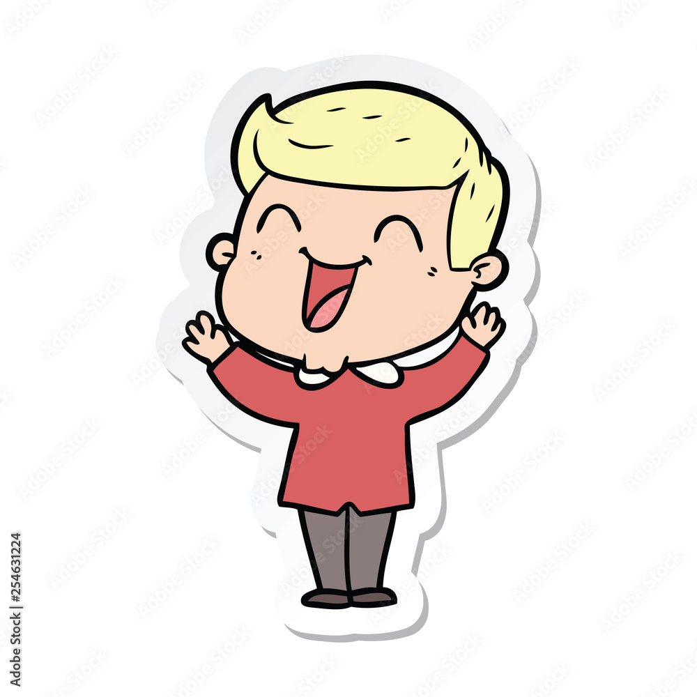 sticker of a cartoon man laughing