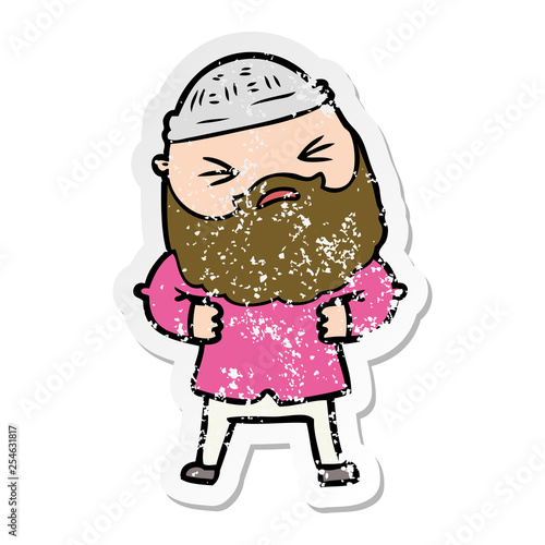 distressed sticker of a cartoon man with beard