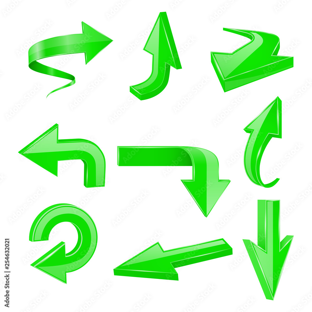 Green set arrows. 3d shiny icons Green set arrows. 3d shiny icons