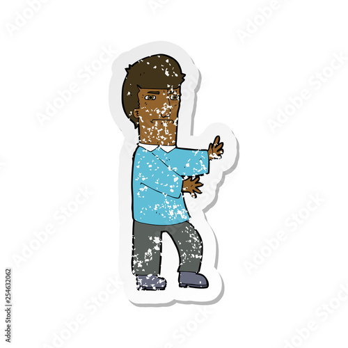 retro distressed sticker of a cartoon grumpy man