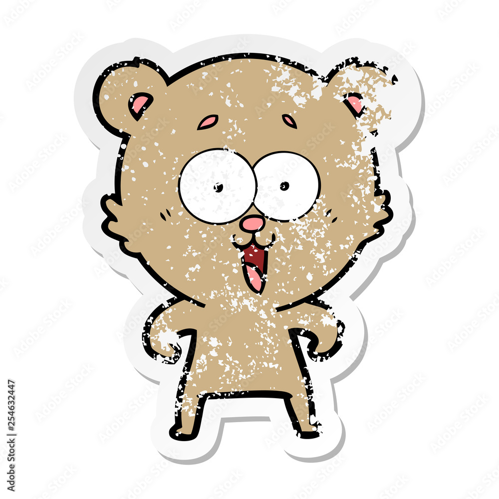 distressed sticker of a laughing teddy bear cartoon distressed sticker of a laughing teddy bear cartoon