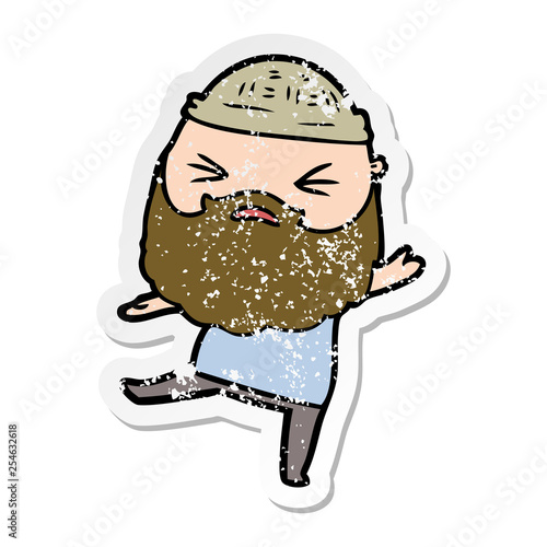 distressed sticker of a cartoon man with beard