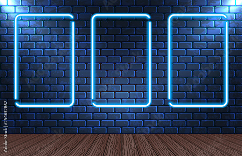 Set neon frames on brick wall for decoration signboard in retro interior theater, casino, shop, club or bar