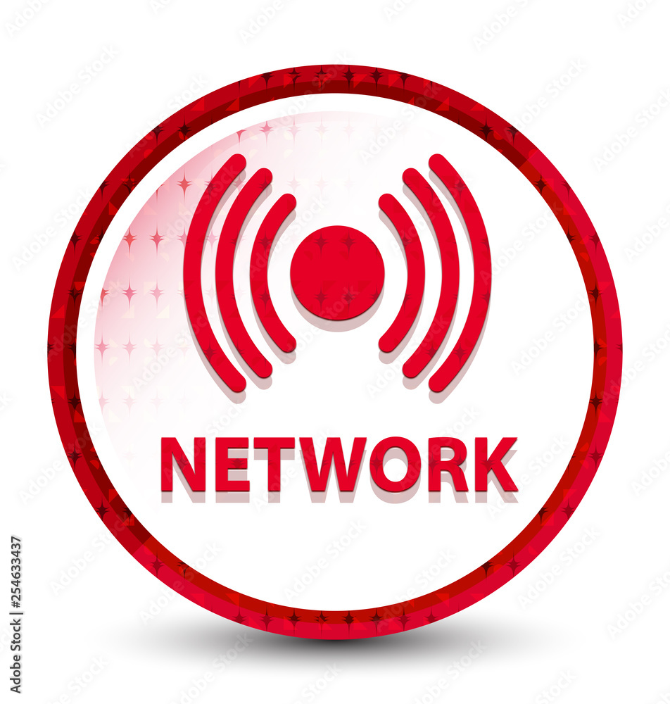 Network (signal icon) misty frozen red round button Network (signal icon) misty frozen red round button