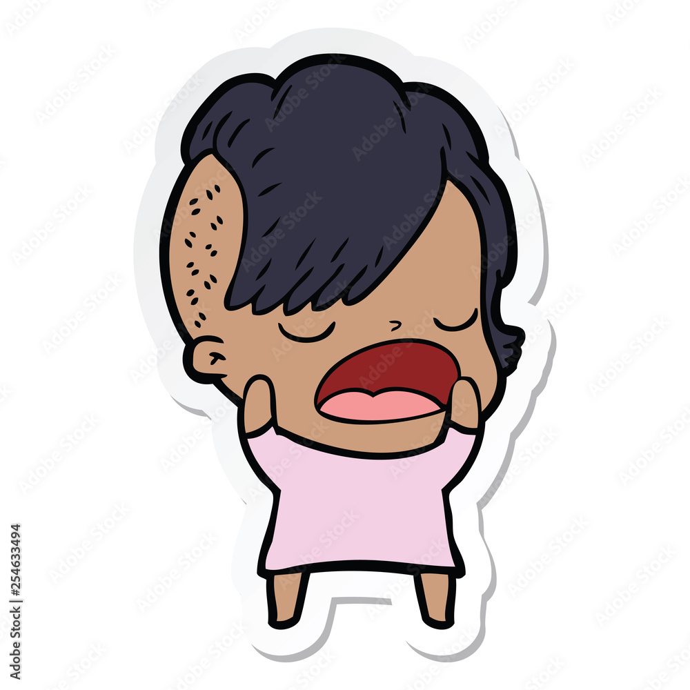 sticker of a cartoon cool hipster girl talking sticker of a cartoon cool hipster girl talking