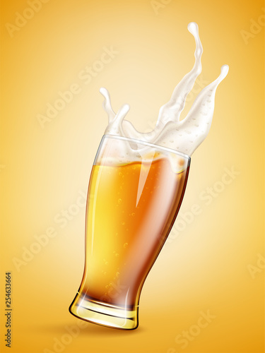 Glass with splashing beer