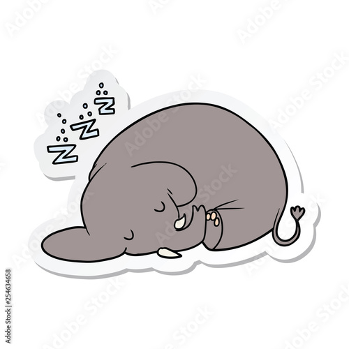 sticker of a cartoon sleeping elephant