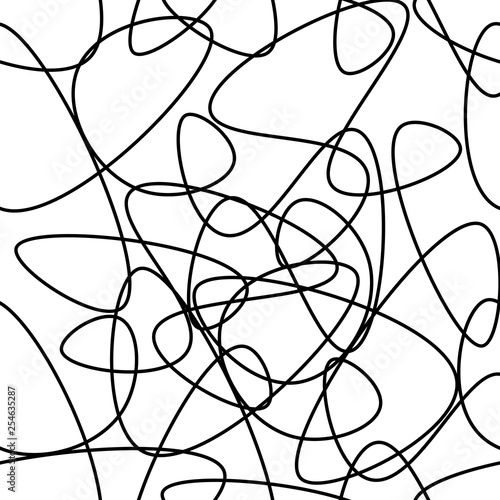 Vector abstract seamless scribble background. Fantasy modern tangled pattern. Digital tortuous design. Creative tangled composition.