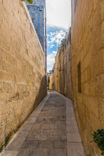 Narrow street in the town of Mdina  Malta in sunny day
