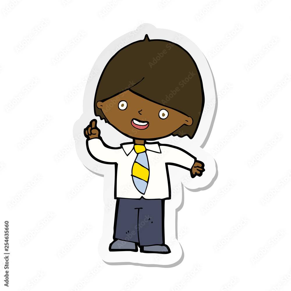 sticker of a cartoon school boy answering question sticker of a cartoon school boy answering question