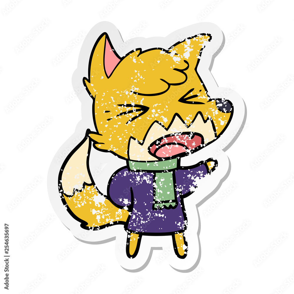 distressed sticker of a angry cartoon fox distressed sticker of a angry cartoon fox