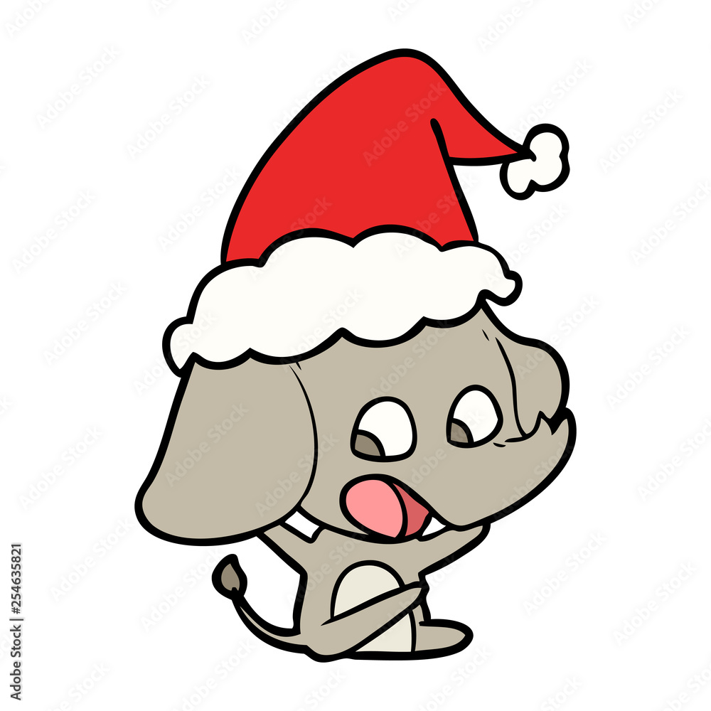 cute line drawing of a elephant wearing santa hat cute line drawing of a elephant wearing santa hat
