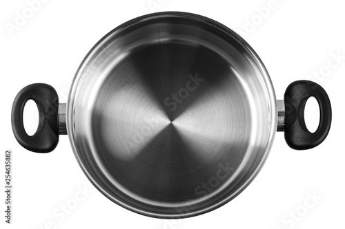 The stainless steel pot without cover. Isolated on white background