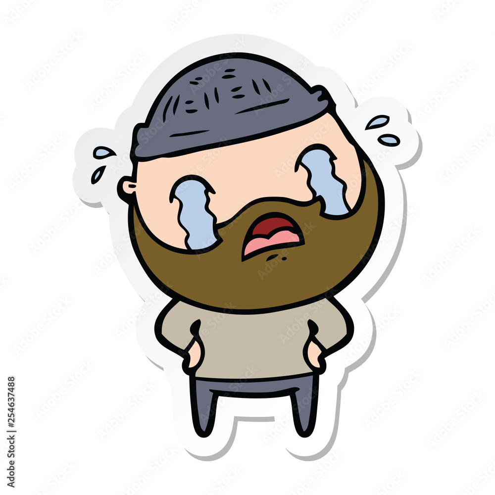 sticker of a cartoon bearded man crying sticker of a cartoon bearded man crying