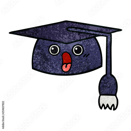 retro grunge texture cartoon graduation hat