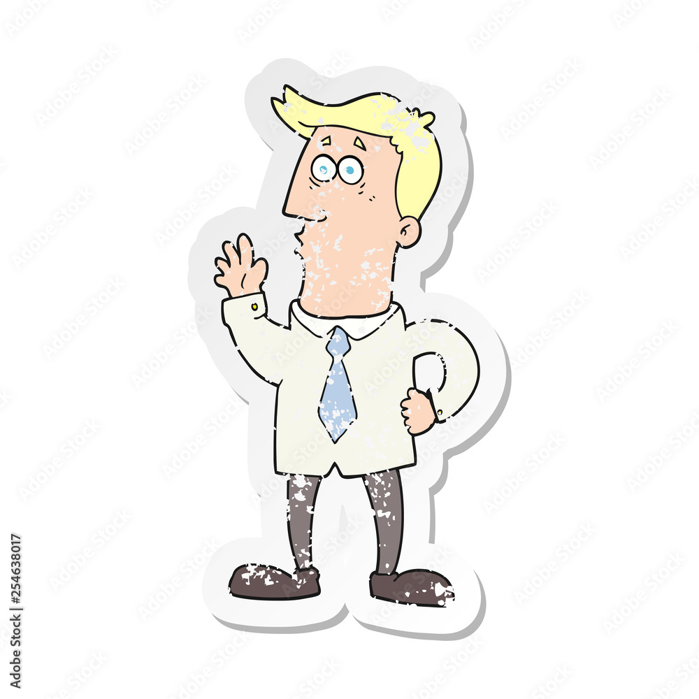retro distressed sticker of a cartoon businessman retro distressed sticker of a cartoon businessman