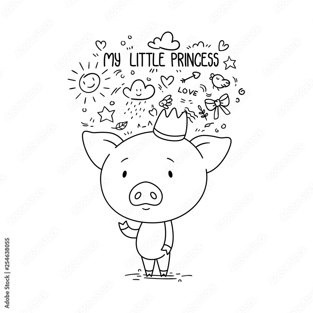My little princess. Cute piggy in crown.