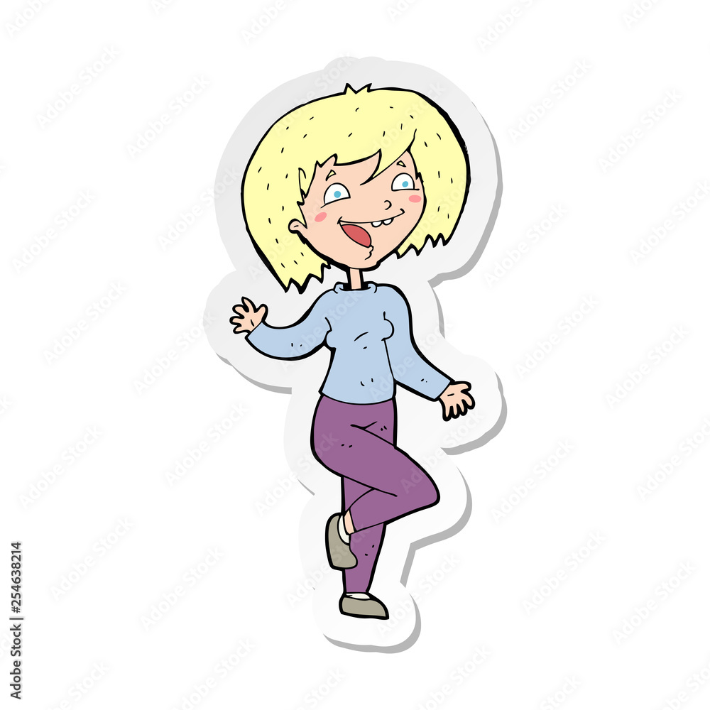 sticker of a cartoon laughing woman sticker of a cartoon laughing woman