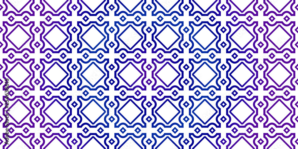 Vector Seamless Pattern With Abstract Traditional Geometric Style. Repeating Sample Figure And Line. Paper For Scrapbook. Blue purple gradient Vector Seamless Pattern With Abstract Traditional Geometric Style. Repeating Sample Figure And Line. Paper For Scrapbook. Blue purple gradient
