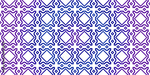Vector Seamless Pattern With Abstract Traditional Geometric Style. Repeating Sample Figure And Line. Paper For Scrapbook. Blue purple gradient