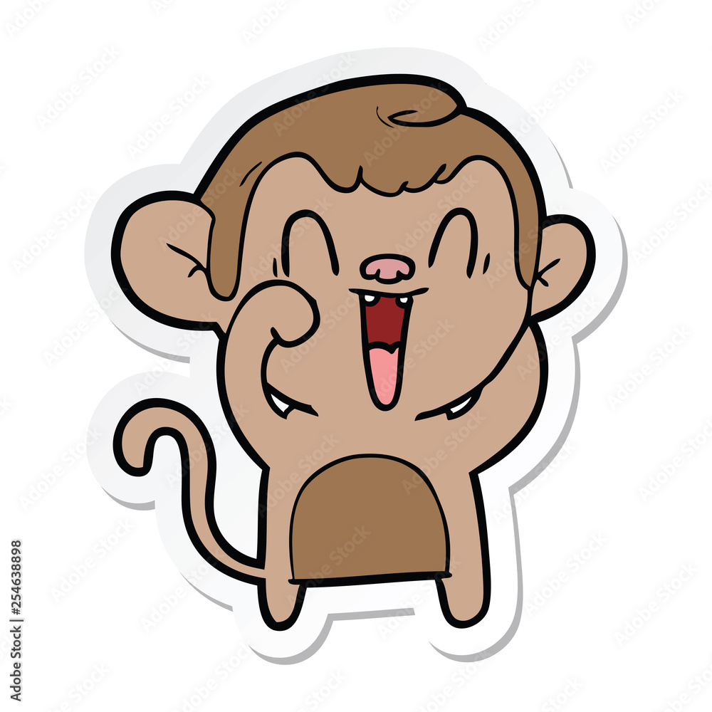 sticker of a cartoon laughing monkey sticker of a cartoon laughing monkey