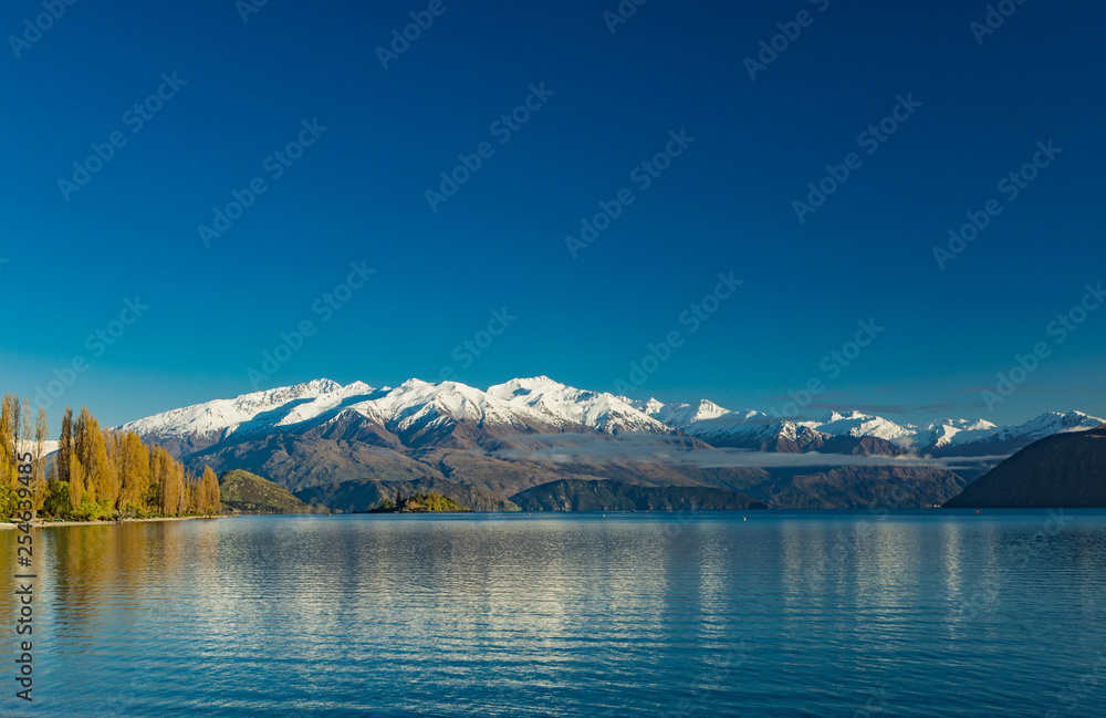 Morning view of Lake Wanaka and Buchanan Peaks, New Zealand, south island