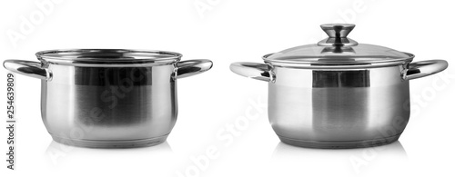 Fotografiet The stainless steel cooking pot over white background