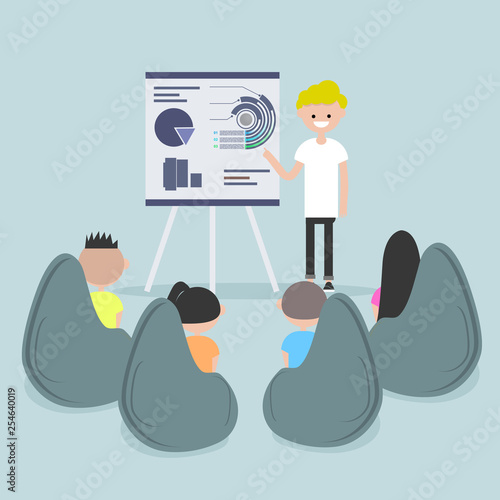Staff education. Office workshops and seminars.Career. Modern workers. Flat cartoon design.Clip art