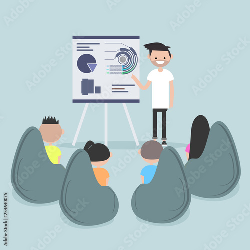 Staff education. Office workshops and seminars.Career. Modern workers. Flat cartoon design.Clip art