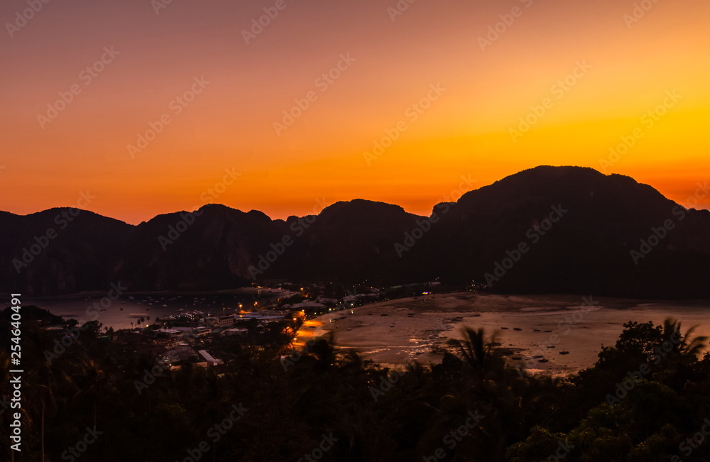 View point Phi Phi Don in the evening and twilight at Phi Phi Island Krabi, Thailand