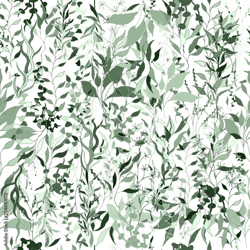 Light background from green plants and leaves. Climbing plants. Vintage texture for fabric, tile, wallpaper.
